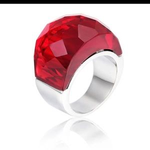 Red Swarovski elements ring on stainless steel size 8